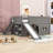 Full Size Wooden Low Loft Bed with Storage Shelves and Slide-906624019