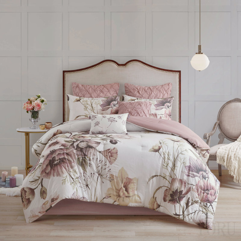 Ensemble d'édredon en coton 8 pièces Blush Cal King, Cal King Comforter + 7 Additional Pieces