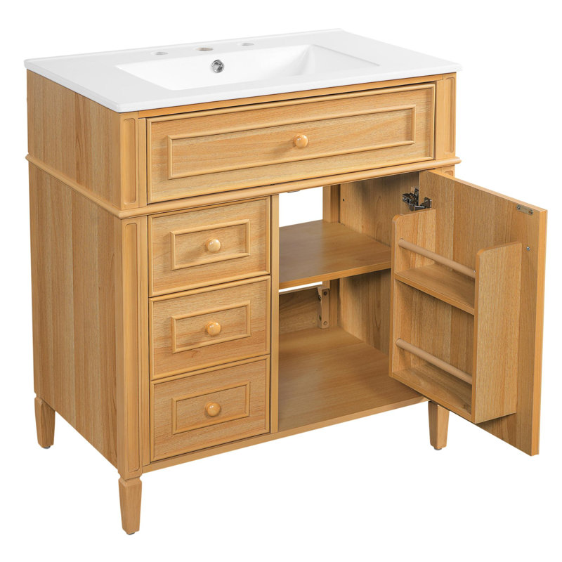 Meuble-lavabo en bois avec tiroirs rabattables, Bois, Bois
