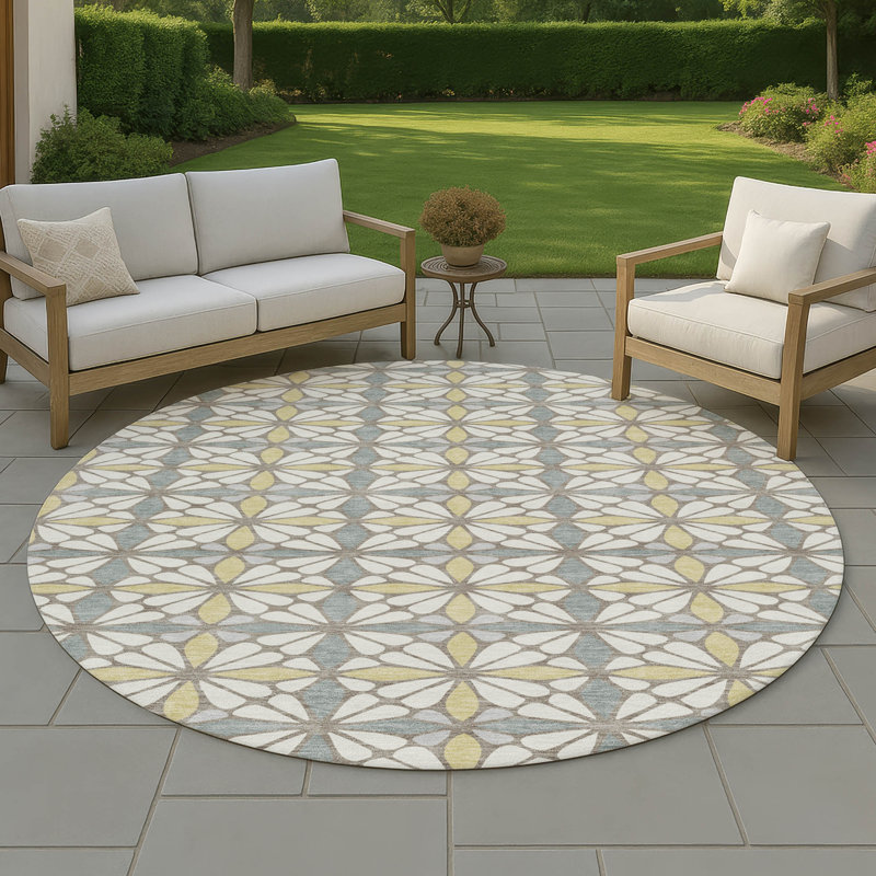 Machine Washable Indoor/Outdoor Chantille ACN2469 Geometric Rug, Ivory, 8' Round