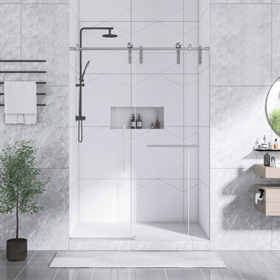 50-54 In. W × 76 In.h Frameless Sliding Shower Door Inbrushed Nickel | 5/16" (8Mm) Clear Tempered Glass | Stainless Steel Frame｜Maximum Adjustment 4 Inch｜Hanging Towels Or Hangers｜Dry-Wet Separation