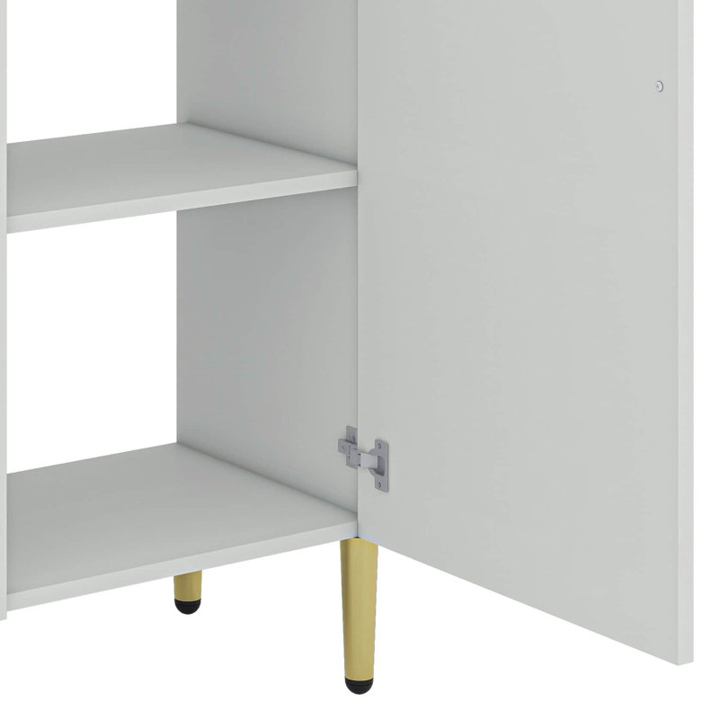 Ensemble de meuble-lavabo et de lavabo sur pied 21,6 pouces avec pieds de rangement en métal à gauche, Blanc
