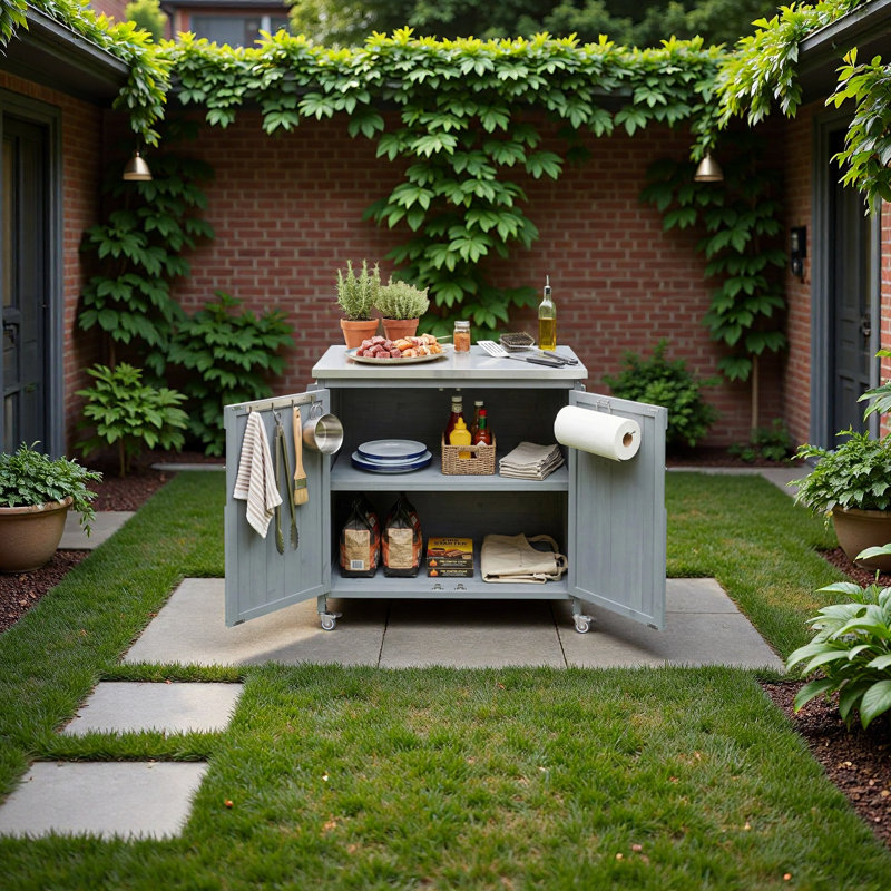 Îlot de cuisine extérieur avec armoire de rangement, Gris