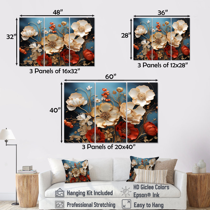 Souvenirs coquelicots Flower Dreams I - Ensemble de décoration murale champ de fleurs, H 32 po x l 48 po x P 1 po