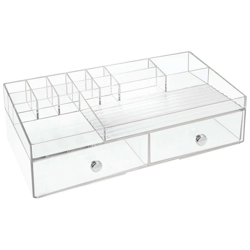 Organisateur de meuble-lavabo à 2 tiroirs en plastique avec plateau divisé iDesign sans BPA - 13 po x 7 po x 4 po, transparent