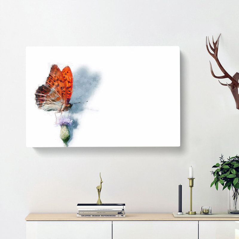 Orange Butterfly On A Thistle - Wrapped Canvas, 40cm H x 60cm W x 3cm D