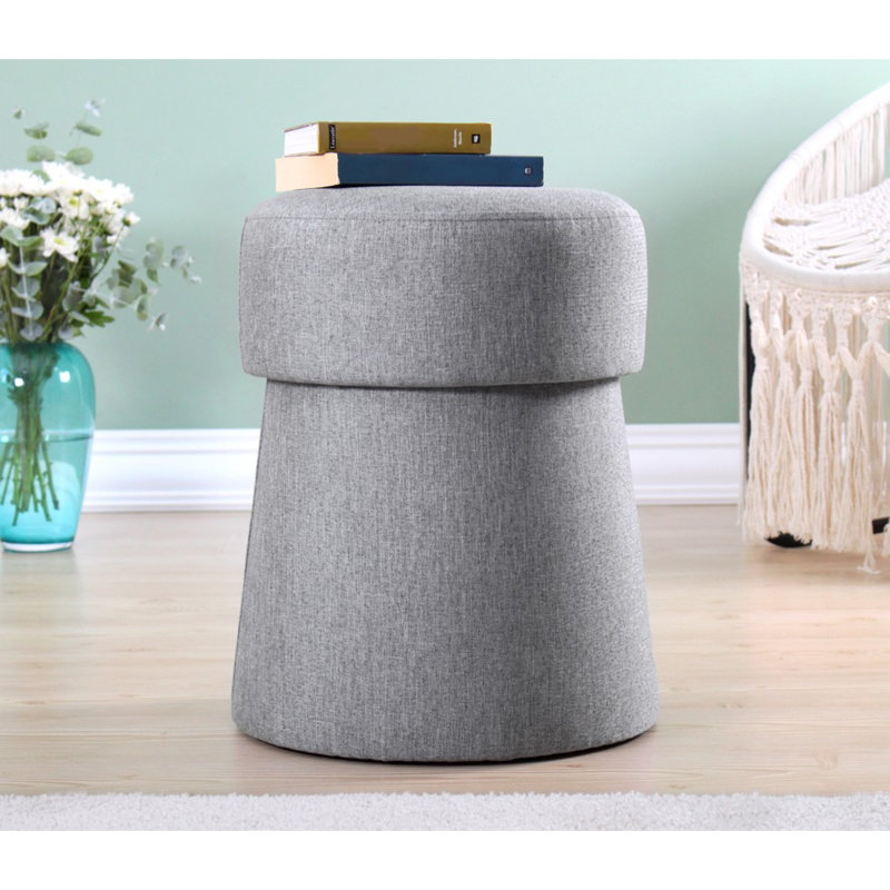 Upholstered Ottoman, Light Gray Linen Blend