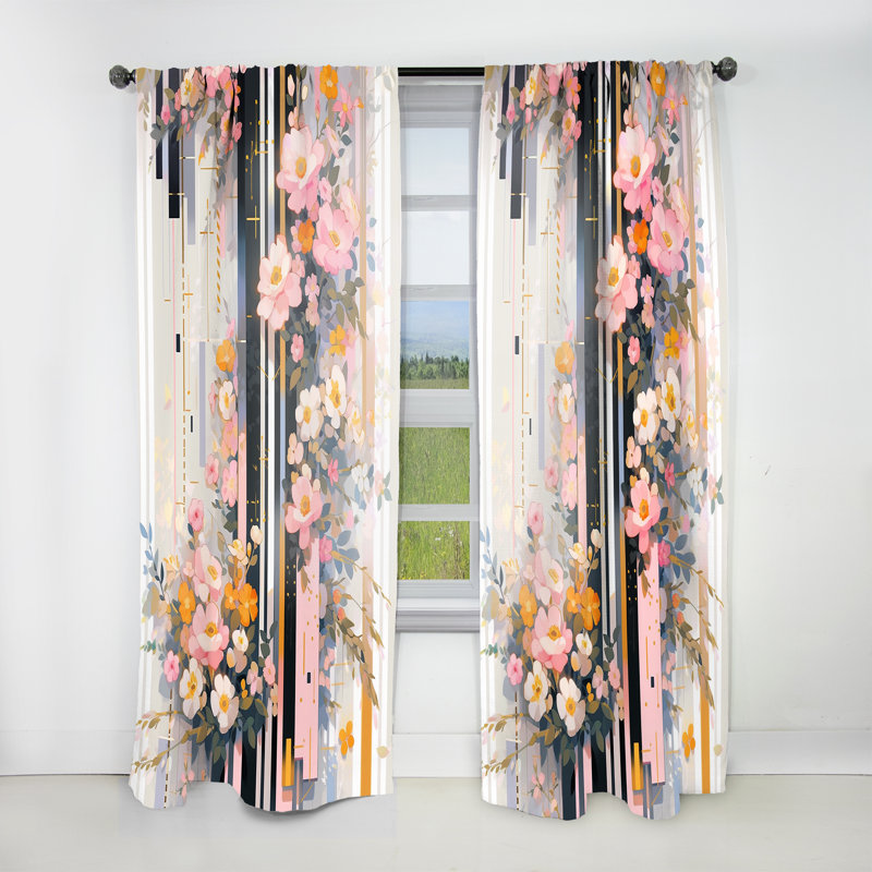 Daray - Rideau obscurcissant floral cerise - 1 panneau, L 52 po x L 108 po