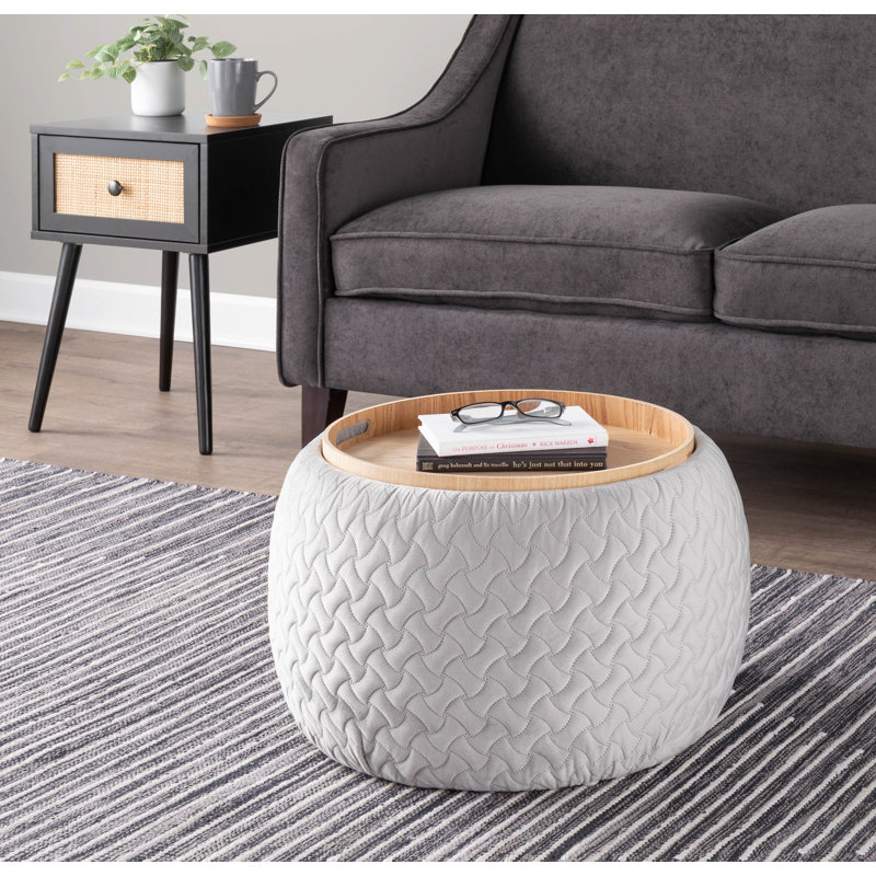 Alvena Upholstered Ottoman, Silver Velvet