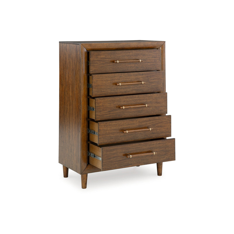Commode haute 5 tiroirs Jeyn, bois massif brun foncé traditionnel