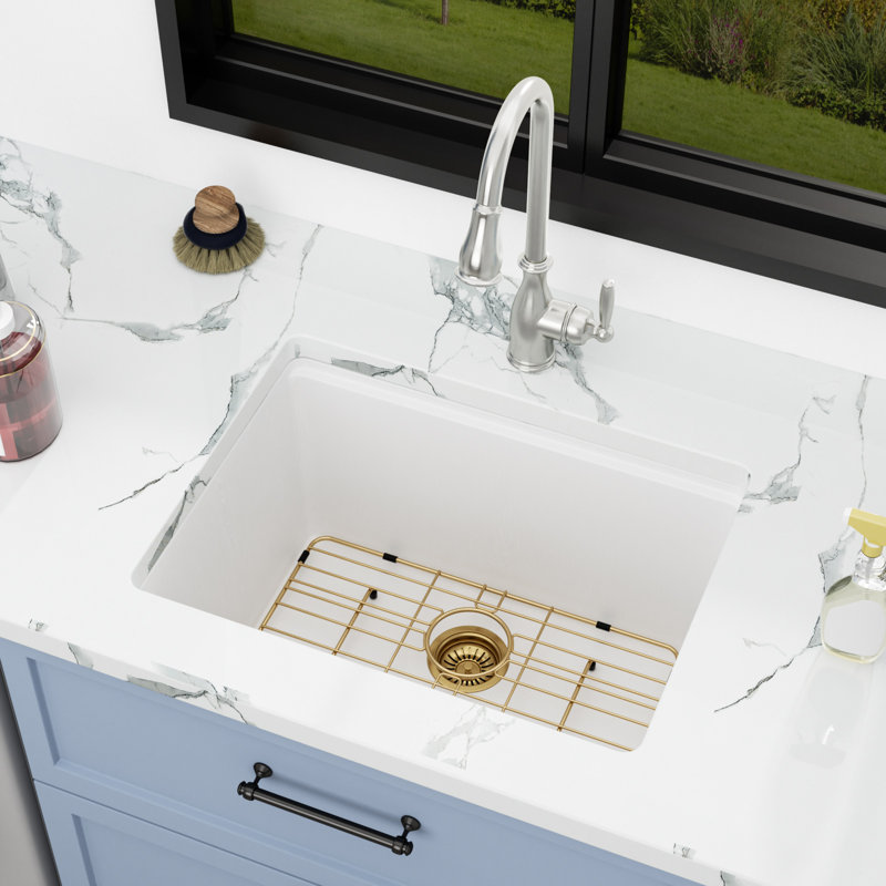 Évier de travail en quartz L 22 po x l 18 po x P 12 po en granite, White