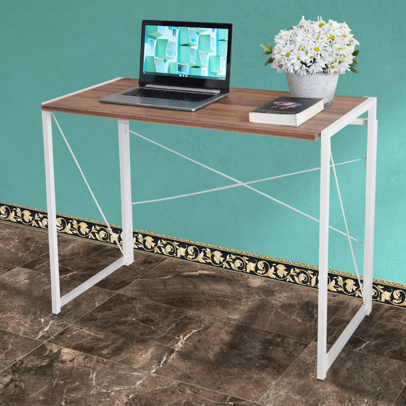 Danyaal Foldable Steel Writing Desk and Computer Desk, 75cm H x 80cm W x 45cm D, White, Oak