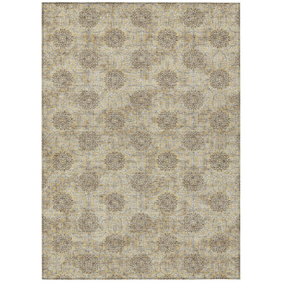 Machine Washable Indoor/Outdoor Xhevrie Gold Rug