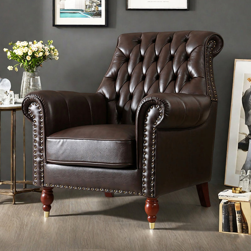 Living Room Casual Recliner with Vintage Rivet, Deep Coffee