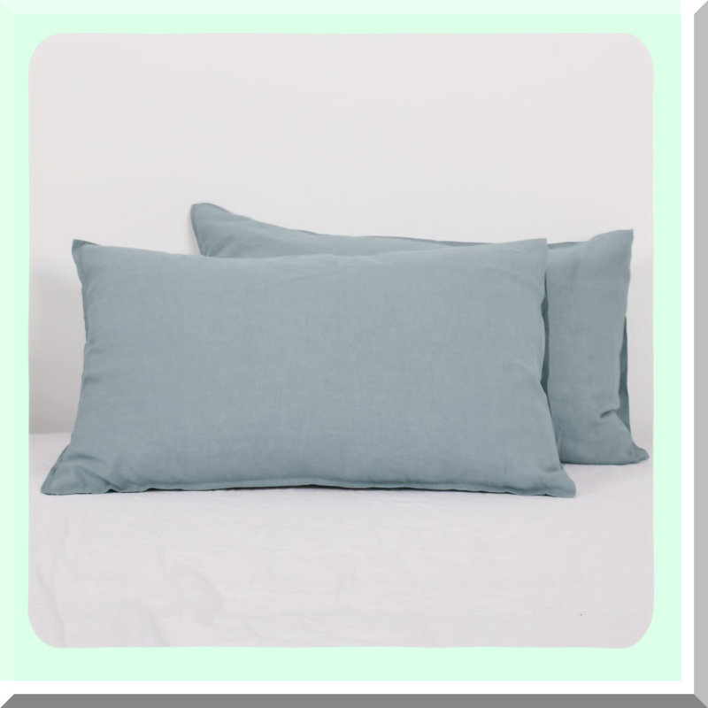 LinenLux Solid Color Pillowcase Set - Queen Size Washed Flax Pillow Cover - Envelope Closure - 20''x30'' - Set of 2, Blue