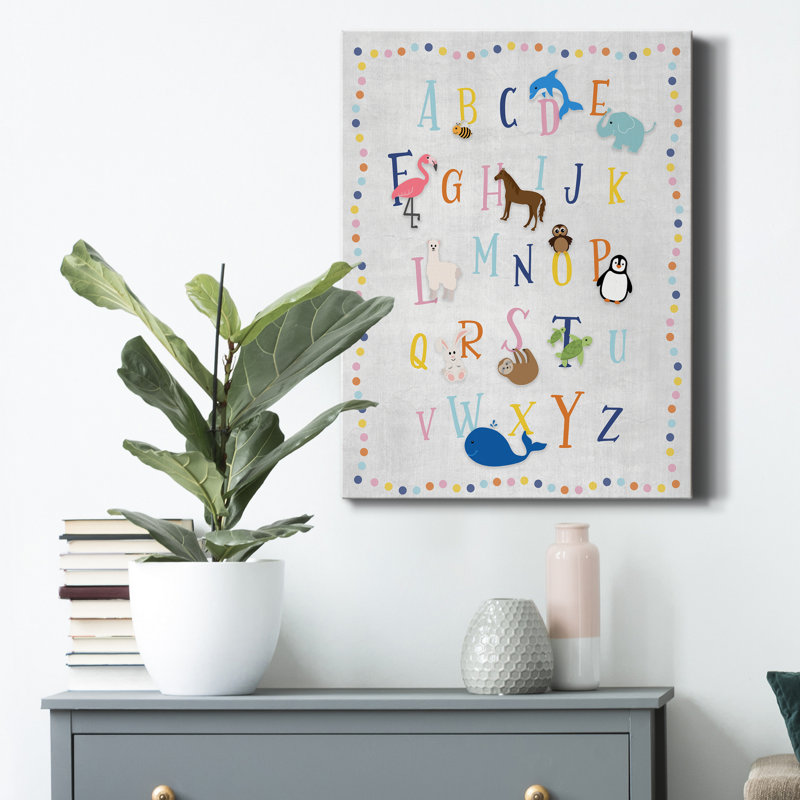 Animal Alphabet - reproduction d'art textuel sur toile tendue, H 12 po x l 8 po