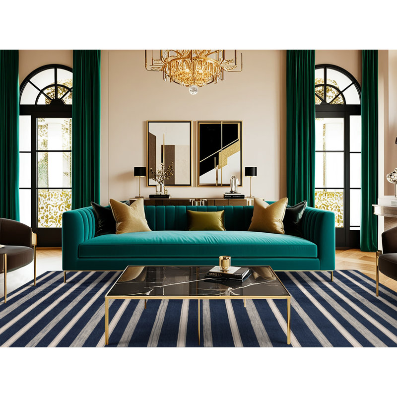  Tapis lavable rayé gris clair bleu marine, Rectangulaire 8 pi x 10 pi