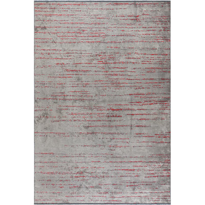 Rapture Striped Area Rug in Gray/Red
