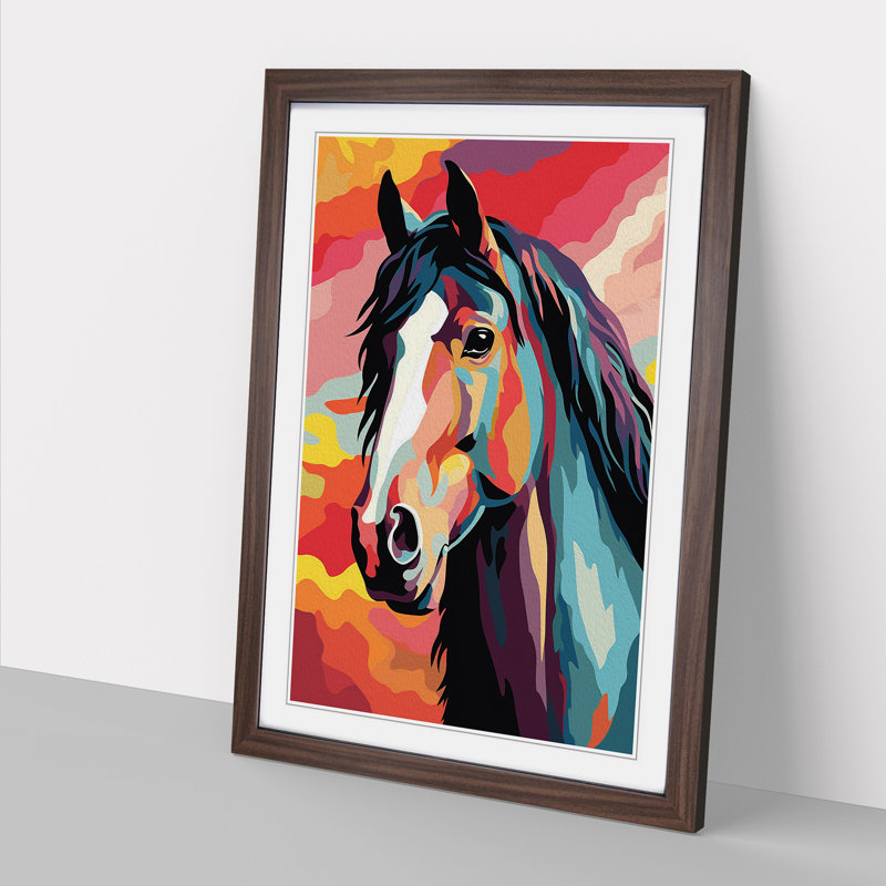 Shire Horse Pop - Single Picture Frame Print on Wood, 34cm H x 25cm W x 2cm D, Walnut