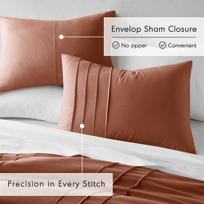 Harris Soft Washed Pinch Pleated Duvet Cover Set, Twin/Twin XL Duvet Cover + 1 Standard Sham, White