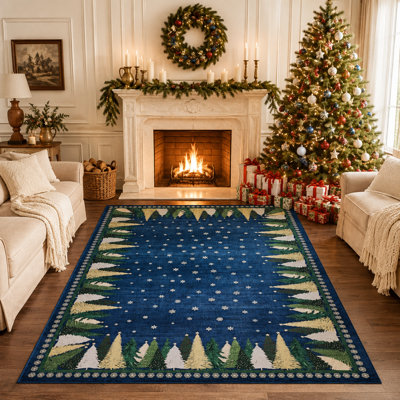 Christmas Machine Washable Area Rug, Low Profile Non-Slip for Living Room, Bedroom, Entryway, Kids Room