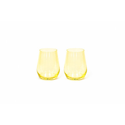 Lemon Drop Colored Wine Glass - Set of 2 - Stemless