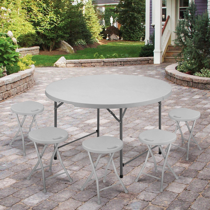 Gray 4FT Round Folding Plastic Table with Handle