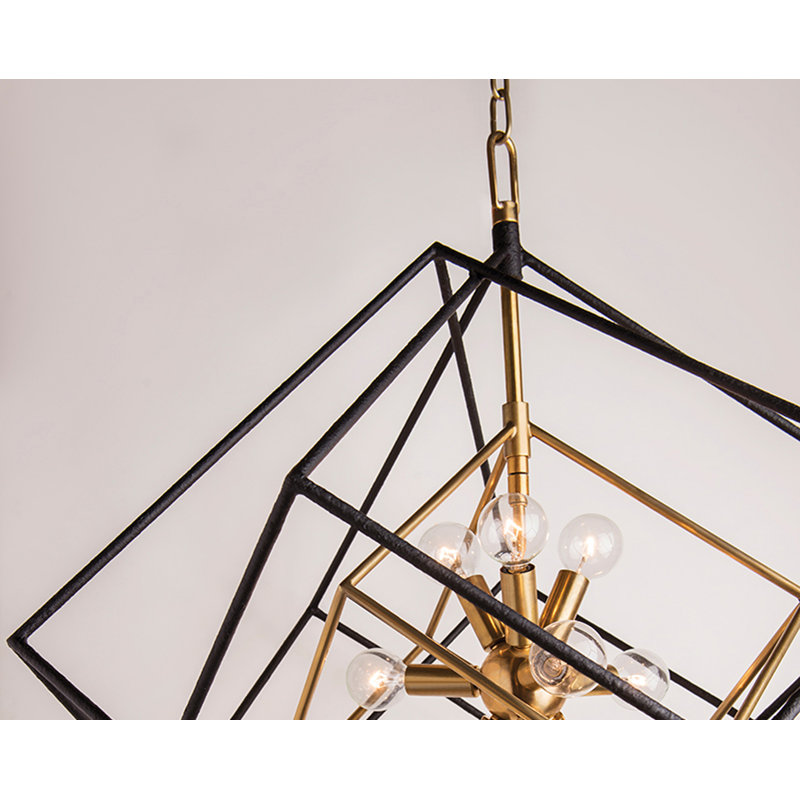 Aged Brass and Black 15-Light Cubist Pendant