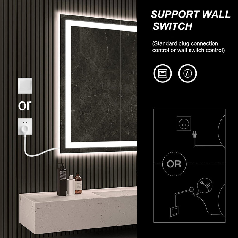 Frameless LED Anti-Fog Bathroom Vanity Mirror with Dimmable Lights
