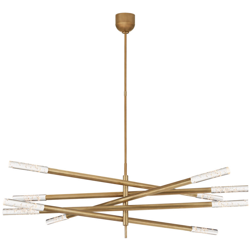 Kelly Wearstler Rousseau Grande Ten Light Articulating Chandelier, Antique Burnished Brass, Seeded Glass