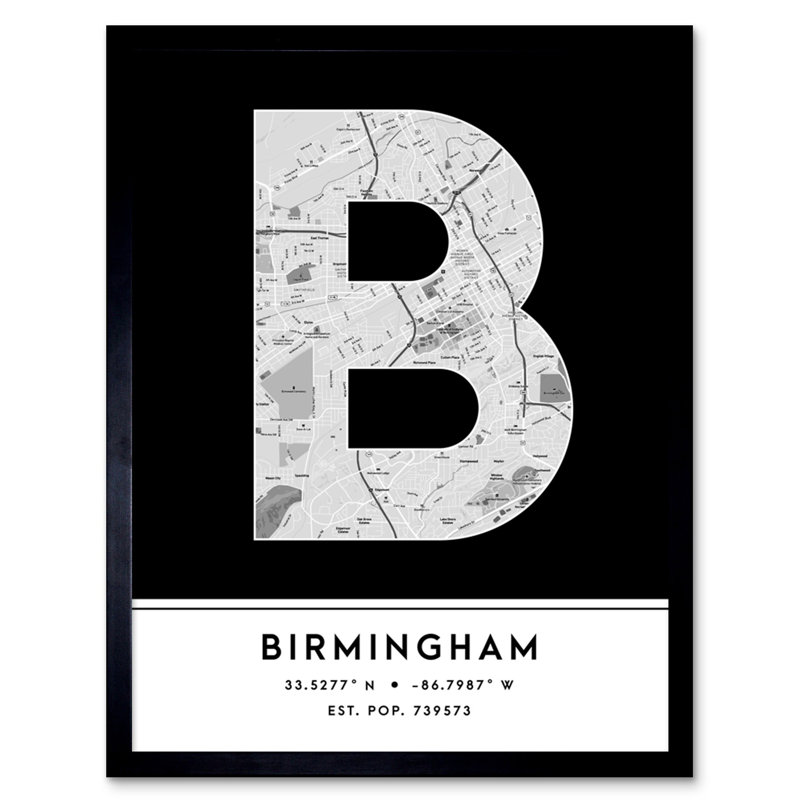 Birmingham City Map Birmingham Alabama United States City Map - Single Picture Frame Typography