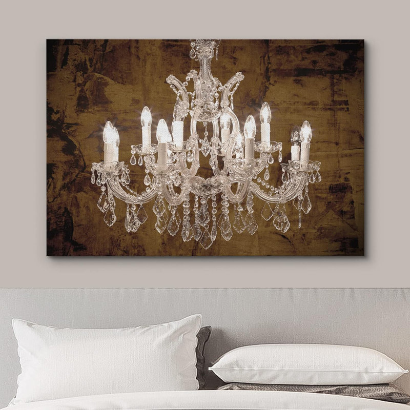 Lustre en cristal brun brun et blanc qui illumine un art mural contemporain et relaxant, H 32 po x l 48 po x P 1,5 po