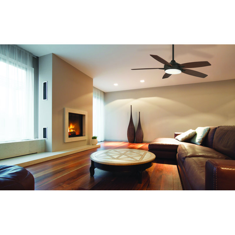52"  5- Blade Outdoor Standard Ceiling Fan with Remote Control and Light Kit Included, Oil Rubbed Bronze/Medium Maple