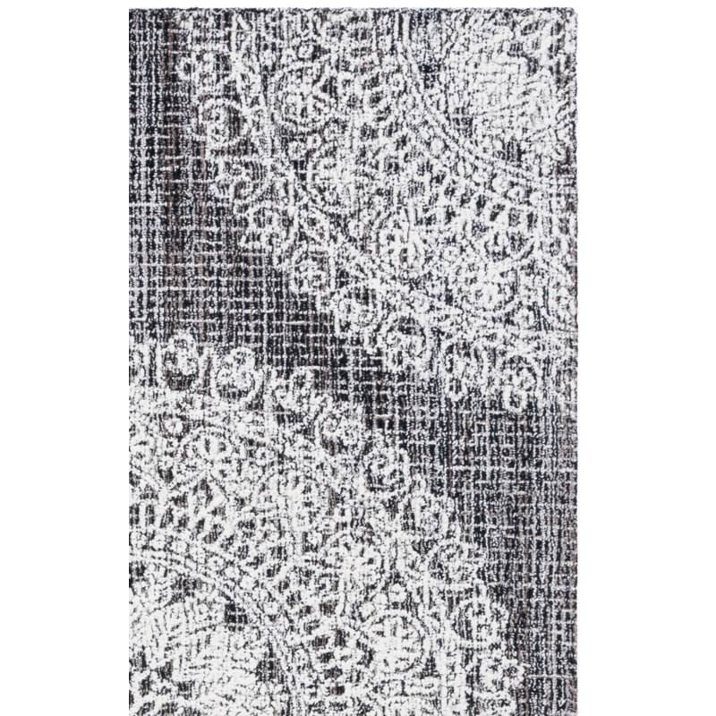 Ebony Hand Tufted Wool Cotton with Latex Moroccan Rug in Brown/Ivory, Rectangle 4' x 6'