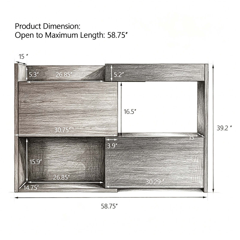 Adjustable Expandable Modular Sideboard Cabinet, 32.5'' to 58.8'' Wide Multifunctional Open Storage Console for Entryway, Living Room & Office