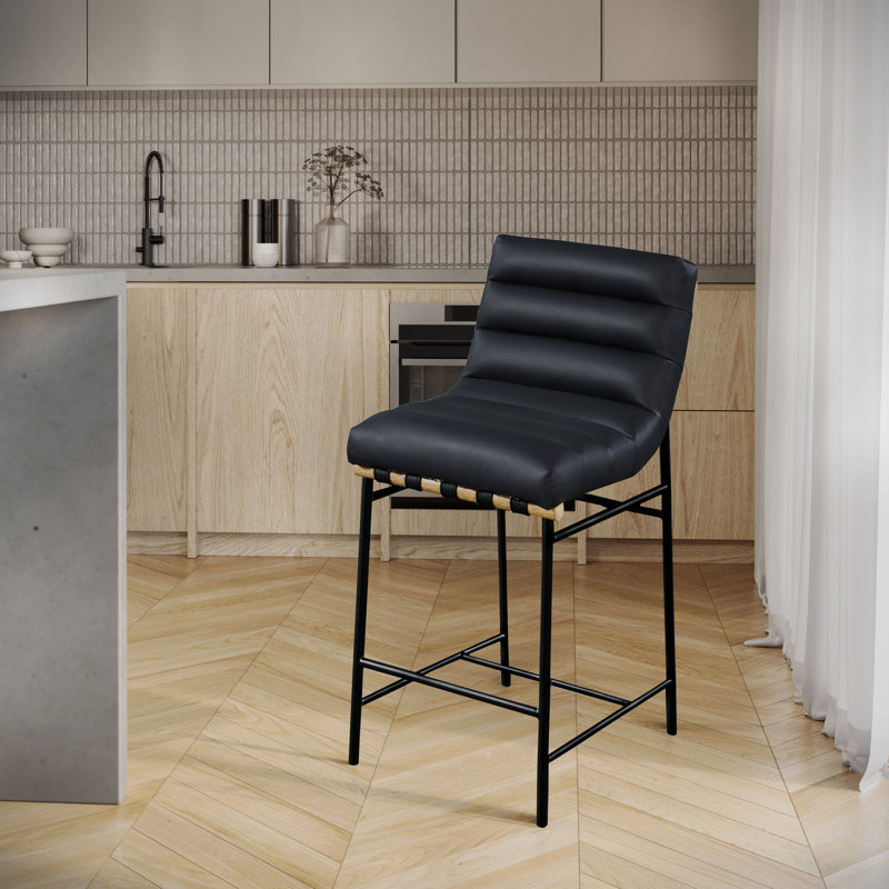 Vincentas Upholstered Counter Stool, Black Faux Leather, Counter Stool (26.4" Seat Height)
