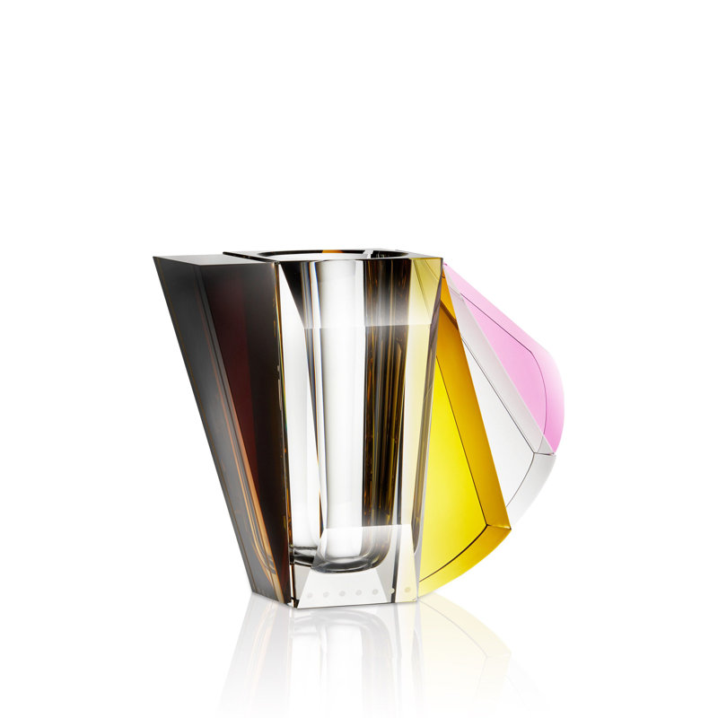 Manhattan Handmade Crystal Table Vase, Brown/Rose/Yellow, 10.04" H x 9.06" W x 5.31" D