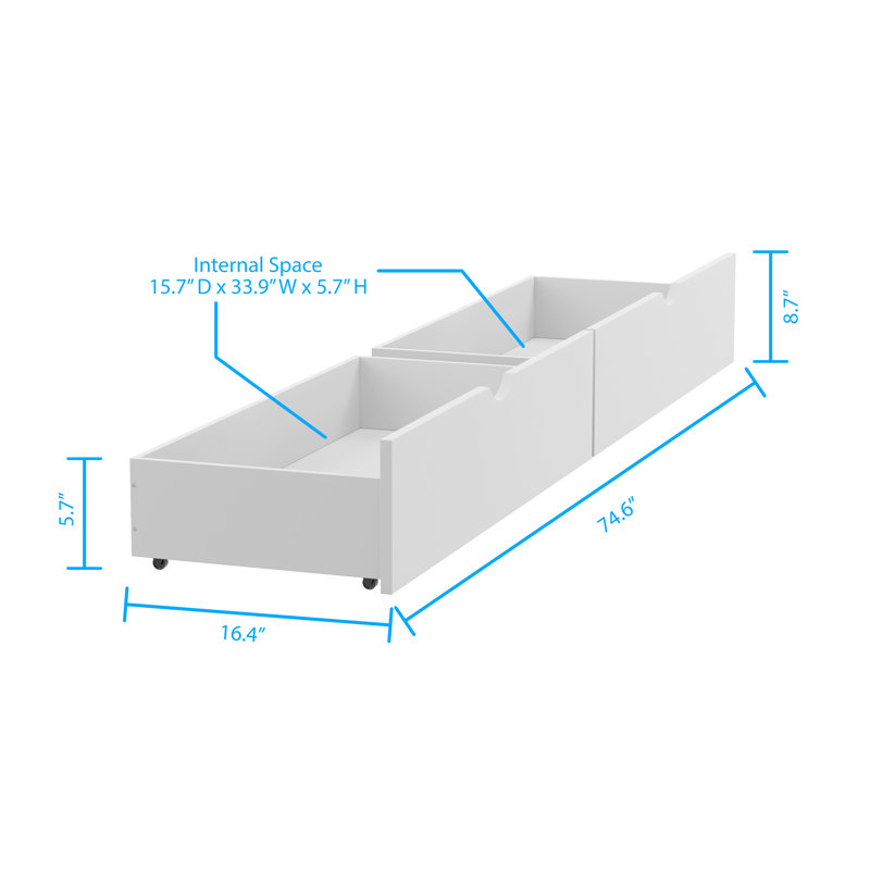 Roll Out Under Bed Storage Drawers, Light Gray