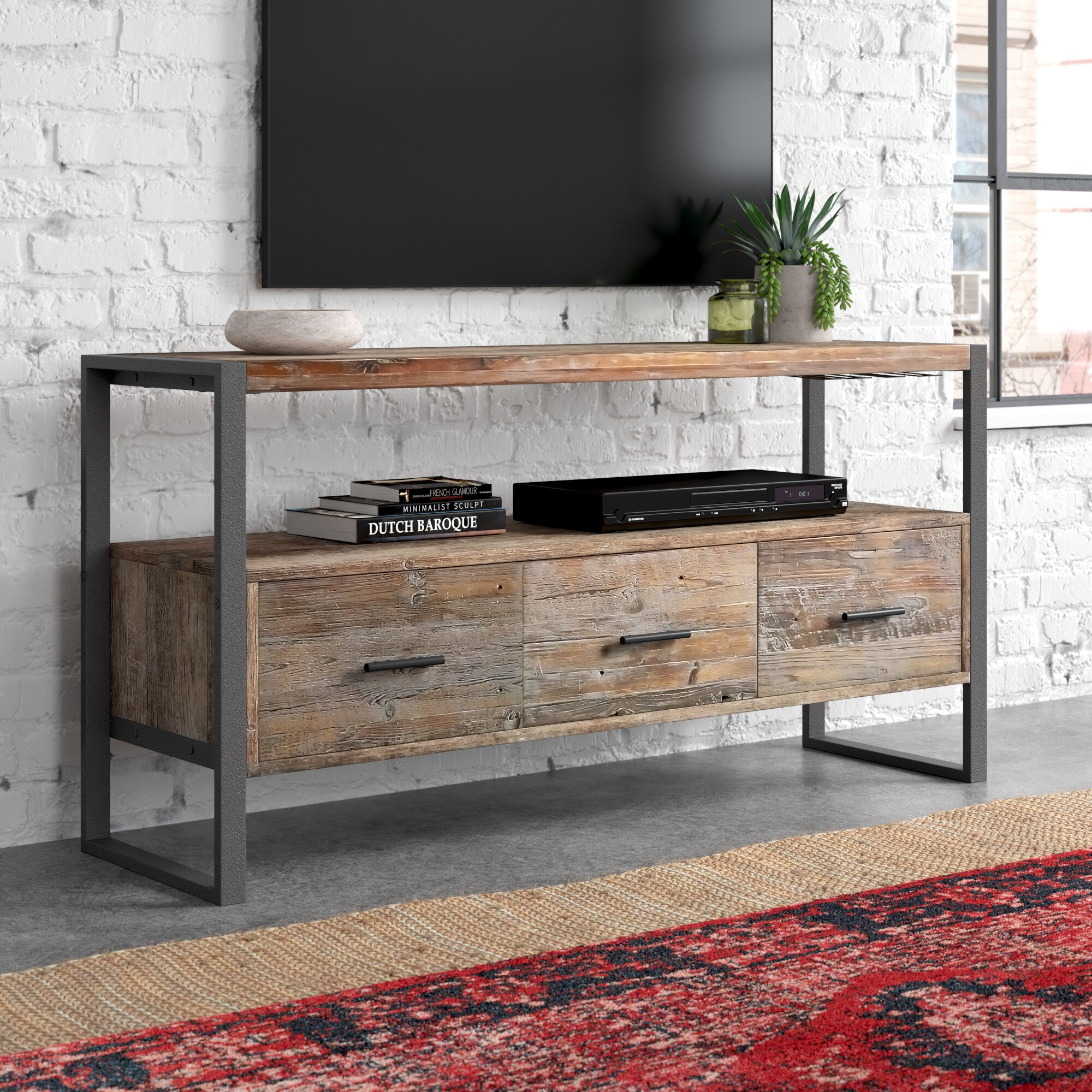 Metal and store wood tv stand