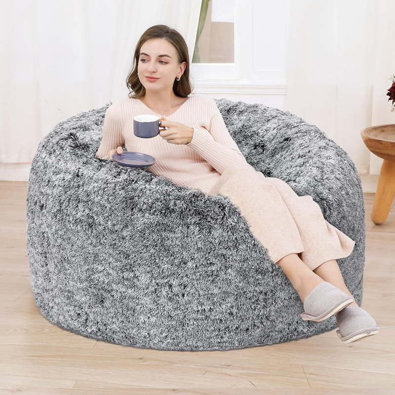 Housse de fauteuil à billes, housses de canapé moelleuses lavables, Velours PV gris, H 25,5 po x l 59 po x P 59 po