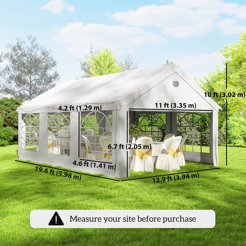 Tente de réception 20 'x 13', pavillon de jardin robuste avec fenêtres, blanc