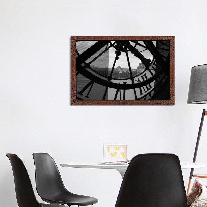 Clock Tower In Paris - Print on Canvas, 101.6 cm H x 66.04 cm W, Brown Floater Framed