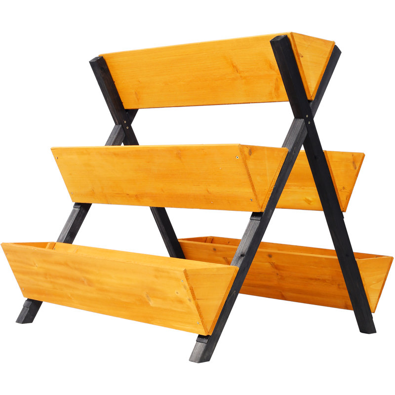 Lit surélevé en bois brun à 3 niveaux pour jardin Courtyard