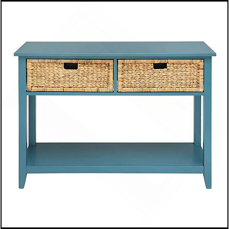 Teal Console Table With Bottom Shelf, Teal