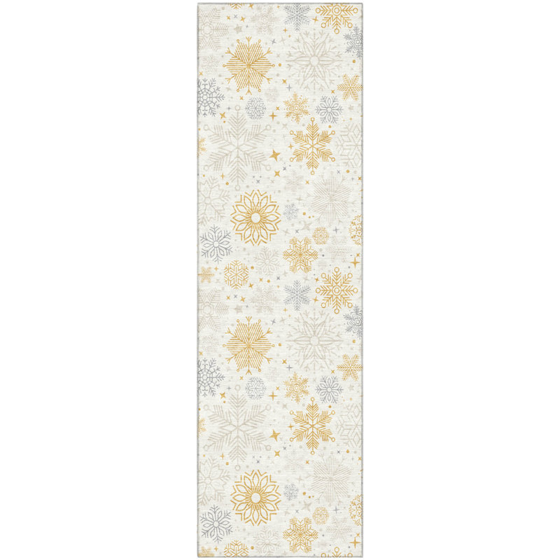 Premium Machine Washable Ingrassellino AMF1823 Stars and Snowflakes Holiday Rug, Runner 2'3" x 7'6"