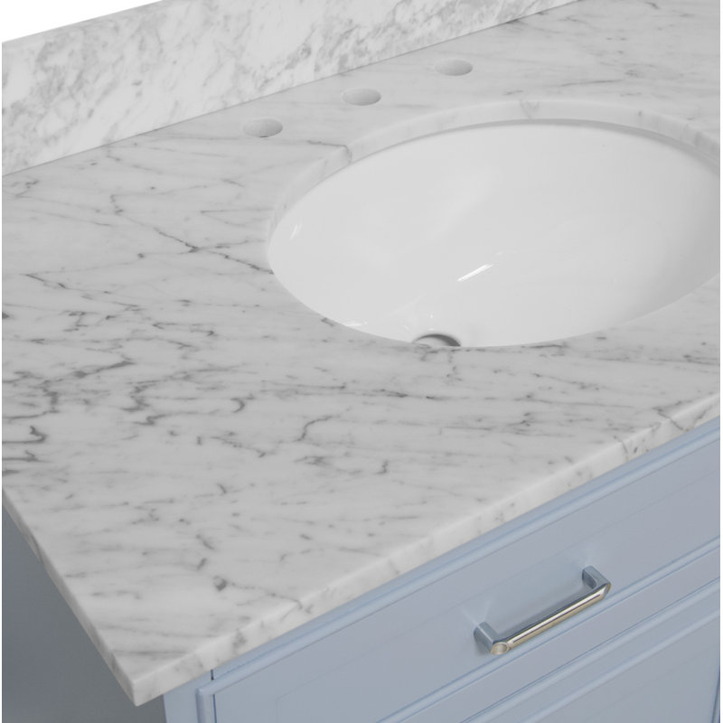 Ensemble de meuble-lavabo simple 36 po Ronnie, Marbre de Carrare, Bleu poudre