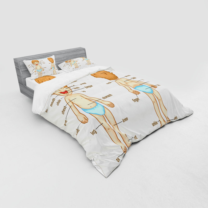 Ensemble de housse de couette éducatif en microfibre bleu / brun, Housse de couette grand + 3 pièces supplémentair