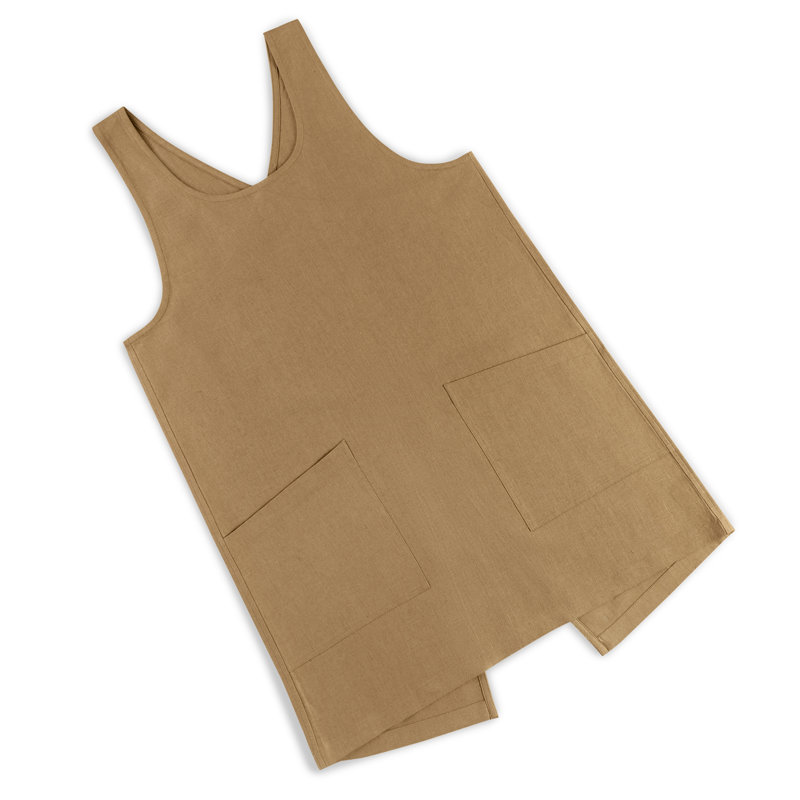 Linen Smock Apron 100% Pure Linen for Men & Women, Tobacco Brown
