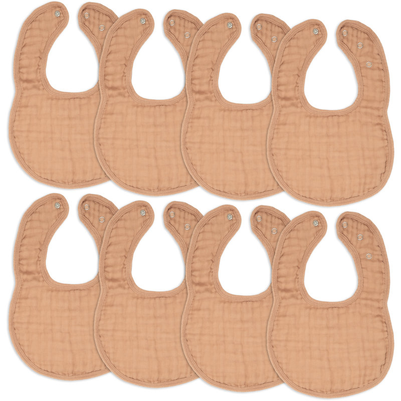 Comfy Cubs Muslin Bibs for Babies - Feeding, Drool and Teething Bib with Adjustable Snaps, Caramel