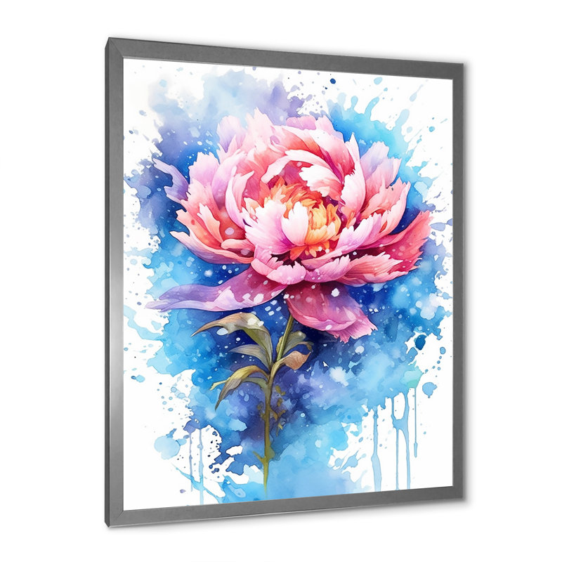 «Pink Peony Visons II», reproduction sur toile, Cadre photo argenté, H 44 po x l 34 po x P 1,5 po